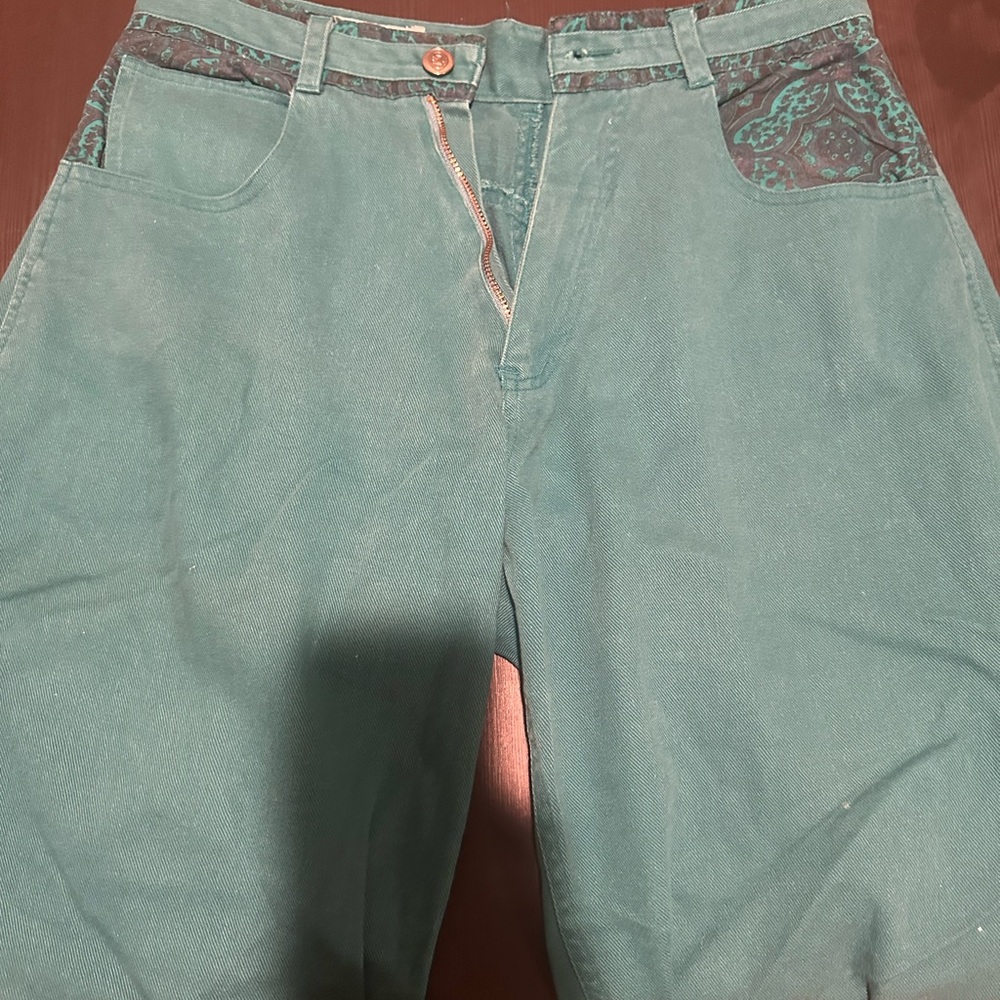 Teal Jeans with Patterned Pockets